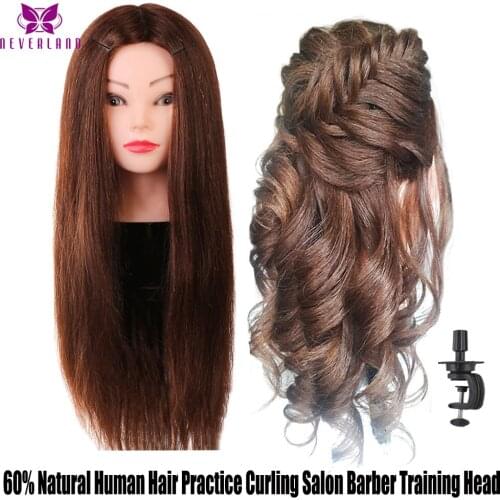 NEVERLAND Professional Wig Head Mannequin Head 60% Natural Human Hair Practice Curling Salon Barber Training Head With Stand
