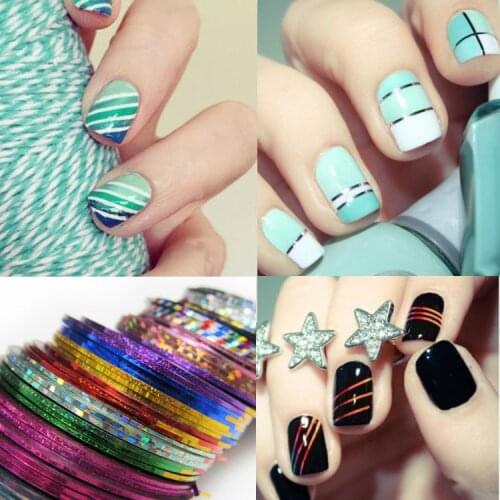 30Pcs Mixed Colorful Beauty Rolls Striping Decals Foil Tips Tape Line DIY Design Nail Art Stickers For nail Tools Decorations
