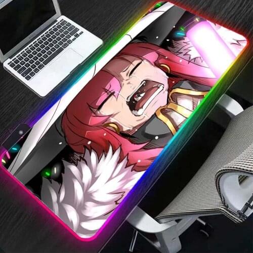 Rgb mouse pad player office keyboard led lamp desk mat gaming accessories anime girl carpet pad waterproof non-slip