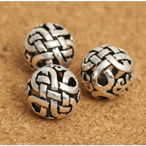 Handmade 925 silver tibetan endless knot beads sterling silver buddhist symbol beads jewelry beads tibetan jewelry beads