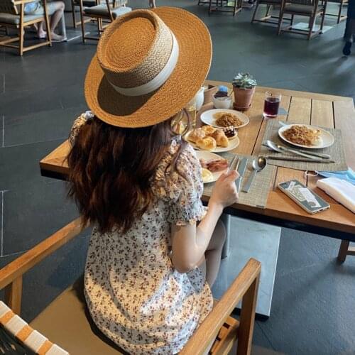 New Handmade Straw Beach Hat For Women Summer Holiday Panama Cap Fashion Concave Flat Sun Protection Visor Hats Wholesale