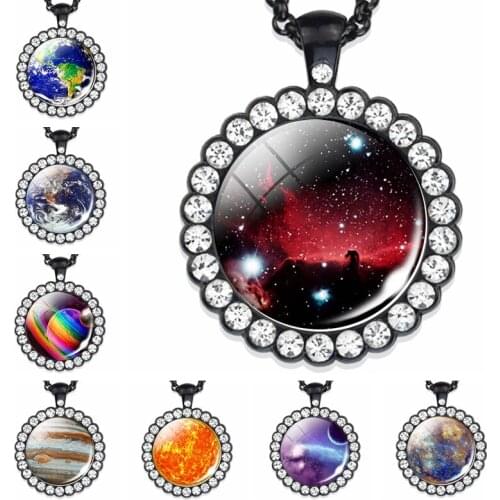 Solar System Necklace Nebula Galaxy Planet Jewelry Moon Mars Earth Sun Mercury Planets Pendant Rhinestone Necklace Mother Gift
