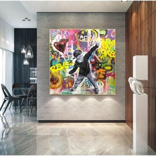 Modern Abstract Graffiti Art Love Canvas Painting Cuadros Posters Print Wall Art for Living Room Home Decor (No Frame)