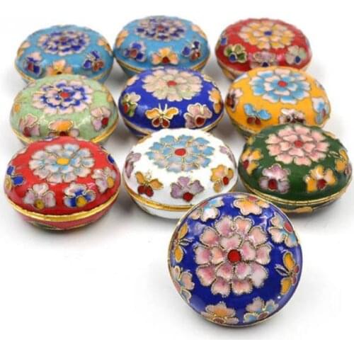 Vintage Chinese Style Jewelry Box Floral Pattern Enamel Cloisonne Jewelry Box Small Ring Earrings Storage Case Random Color