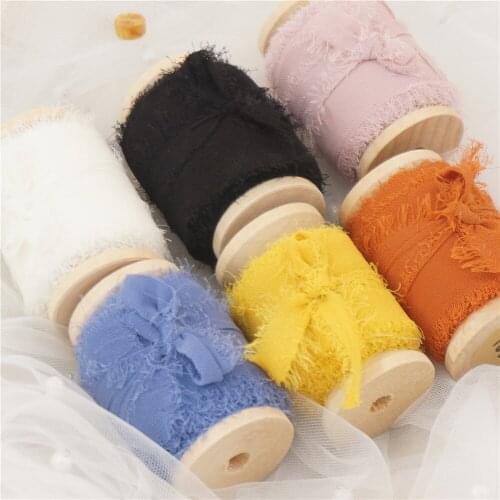 Ins Style Handmade Chiffon Frayed Edged ribbon 6Rolls One Set Wedding Bouquet Streamers Photography Gift Wrapping
