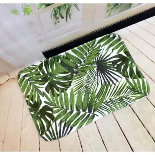Fresh Palm Leaf Print Decorative Entrance Doormat Antislip Bathroom Rug Absorbent Flannel Kitchen Carpet Tropical Home Decor Mat