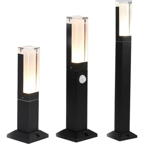 Thrisdar Waterproof Acrylic Motion Sensor Pathway Post Lamp Smart Aluminum Courtyard Villa Landscape Lawn Bollards Light