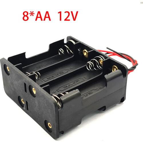 8AA 12V Battery Clip Slot Battery Storage Holder Battery Box Case 8*AA Batteries Stack With Line