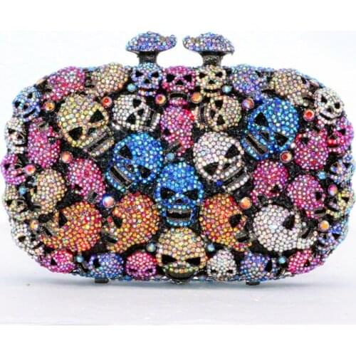 New Shape Blue Skeleton Colorfull Skull Diamond Flower Women Evening Bag Banquet Wallet Crystal Minaudiere Handbags and Barrel