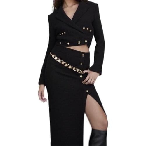 ZXQJ Women 2021 Fashion With Buttoned Tweed Cropped Blazer Coat Vintage Long Sleeve Female Outerwear Chic Veste