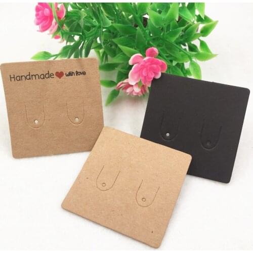 100pcs 5*5cm Square Shape Vintage Kraft Paper Small Earring Packing Card Girls Jewelry display Card Accept Customize Logo