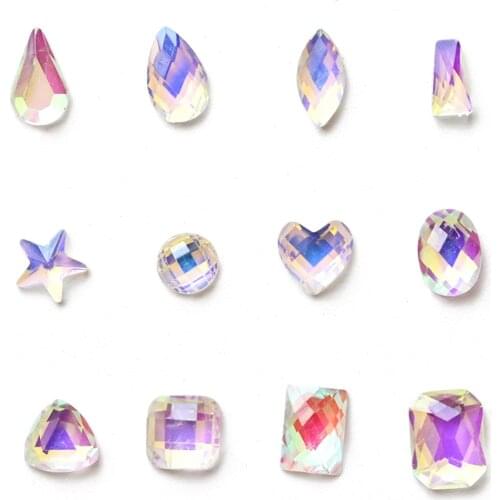 100pc/Lot Nail Resin Rhinestones Horse eye/Rectangle/Pentagram/Round FlatBack AB Color Crystal Nail Art Decorations Charms Tc#97