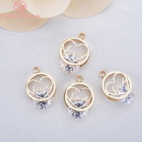 4PCS 12MM 24K Champagne Gold Color Plated Brass with Zircon Heart Charms Pendants High Quality Diy Jewelry Accessories