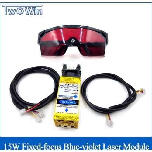 15W Fixed-Focus Blue-Violet Laser Module for Engraving Stainless Steel & Cutting 3mm Wood 15000mw DIY Carving Engraver Accessory
