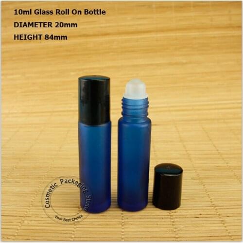 20Pcs/Lot Hot 10ml Glass Essential Oil Blue Roll on Bottle 1/3OZ Perfume Cosmetic Containers Refiilable Makeup Portable Travel