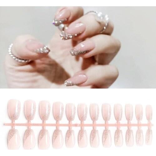 24Pcs Nail Sticker Delicate Decorative Pure Color Pink Glitter Nail Decals for Personal