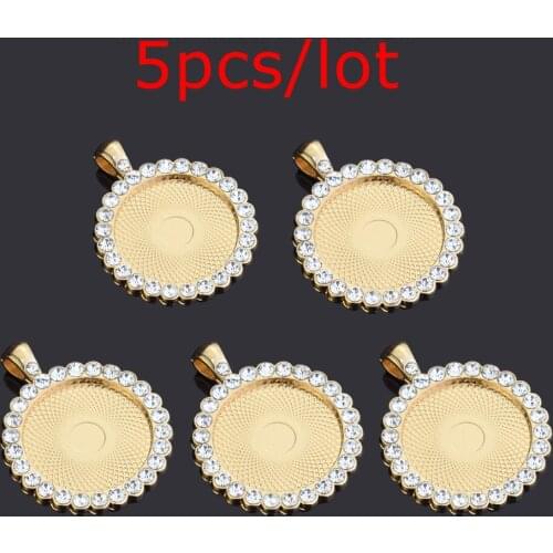 5pcs Rhinestone Pendant Necklace Base DIY Jewelry Making for Cabochon 25mm Crafts Setting Jewellery Findings Accessories