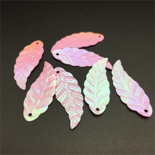 50g/lot Leaf Sequins 11*29mm PVC Sewing DIY Leaves With 1 Hole Pink AB Confetti Spangles