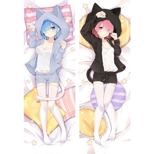 Anime Re Zero Starting Life in Another Rem Ram Cat Cosplay Dakimakura Pillow Case Hugging Body Prop