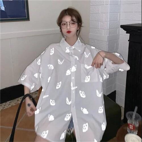Butterfely Blouse Shirt For Girl Funny Summer Oversize Shirt Women Harajuku Reflective Tops Tee Hip Hop Korean Clothes Shirt