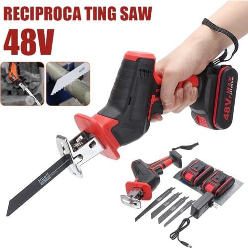 48V Electric Wood Metal Cordless Power Saw Reciprocating Logging Chainsaw With 4 Saw Blades 2 Battery Garden Cutting Tool