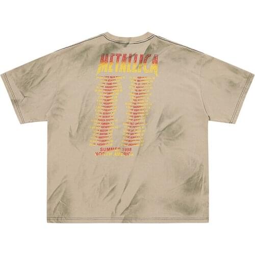 Distressed Print Tie Dye Men Streetwear T Shirts Summer Short Sleeve Reverse Seam T-Shirts Hip Hop Casual Loose Brown Tops Tees