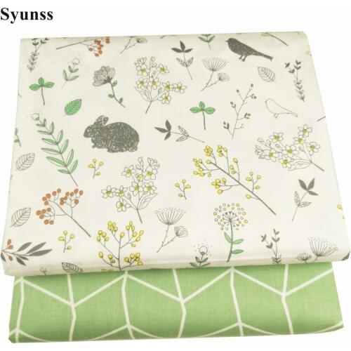 Syunss Green Rabbits Grid Printed Cotton Fabric for Diy Patchwork Quilting Baby Cribs The Cloth Cushions Blanket Sewing Tissus