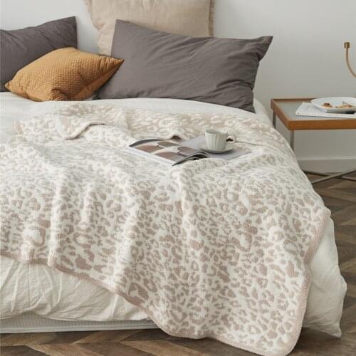 Delicate Knitted Leopard Print Blankets Throw Winter Warm Faux Fur Microfiber Stich Plaid Bedspread Fluffy Adult Blanket
