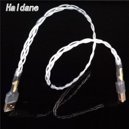 Haldane HIFI Single Crystal Silver USB Cable DAC A-B Interconnect Digital Gold Connection USB 2.0 Type A to B Male Audio Cable