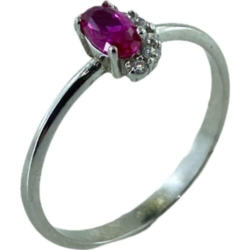 Tiny Oval Red Stone Gold Model 925 Silver Ring