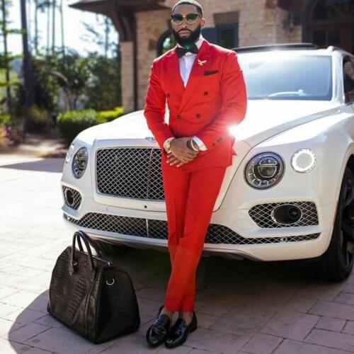 Handsome Red Slim Fit Double Breasted Mens Suit 2 pcs (Jacket+Pants) Groomsmen Wear Tailor Blazer