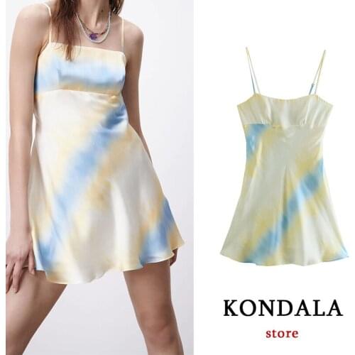 KONDALA Za Tie Dye Summer Women Dress Stain Sexy Cami Mini Dress Fashion 2021 Strapless Beach Dress Oversize Vestidos