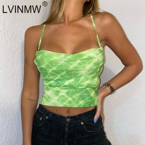 LVINMW Sexy Spaghetti Straps Slash Neck Dye Drawstring Backless Sleeveless Crop Top 2020 Summer Women Camisole Tops Streetwear