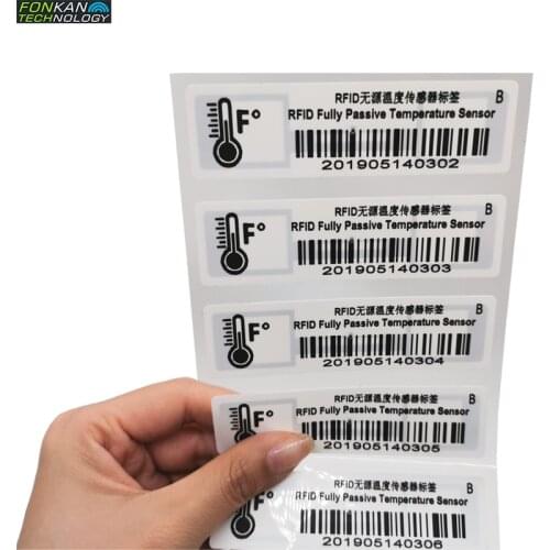 FONKAN UHF RFID Fully Passive Temperature Sensor Sticker Tag for cold-chain logistics 98x24mm