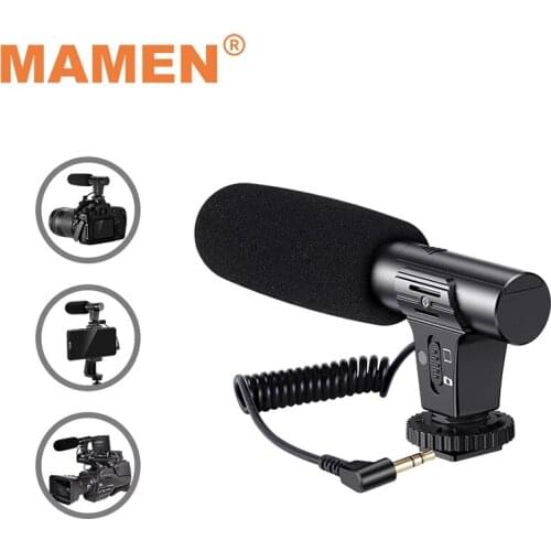 MAMEN 3.5mm Audio Plug Recording Microphone With Spring Cable One Key Switch Mode For Mobile Phone Camera Universal Video Record
