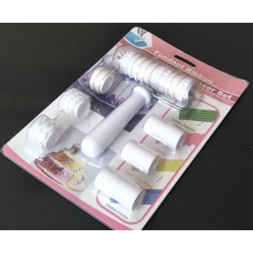 Fondant Cake Ribbon Embosser Set DIY Cake Decorating Baking Tools Big Wheel Roller Cutter Strip Ribbon Embosser Cake Tools