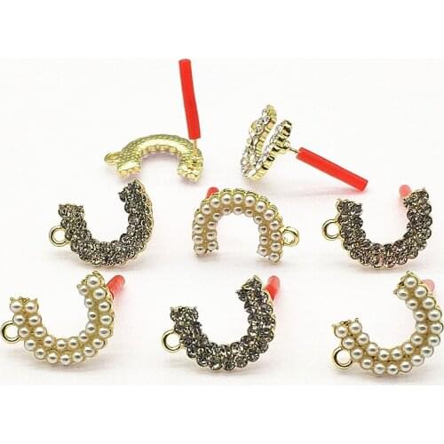 New arrival! 19x13mm 50pcs Rhinestone imitation pearl Ear Stud for Handmade Earring DIY Parts Jewelry Findings & Components