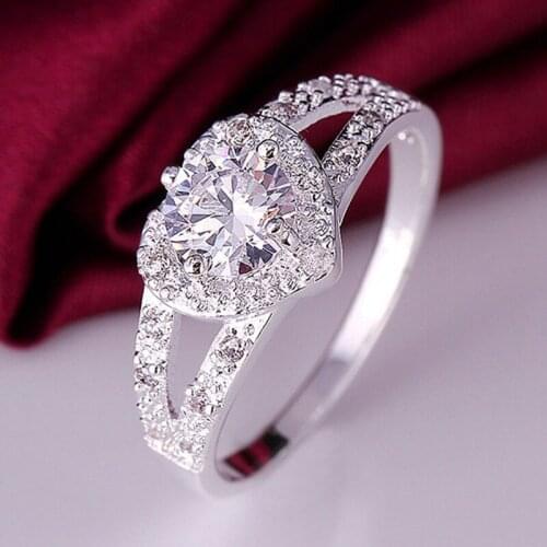 New cute hot sale silver ring jewelry, fashion charm woman wedding ring, silver plated high quality heart crystal CZ Ring