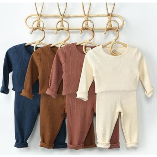 New Infant Baby Boys Girls Long Sleeve Pure Color Top + Pants Clothing Sets Kids Boy Girl Leisure Wear Nighty Clothes Suits