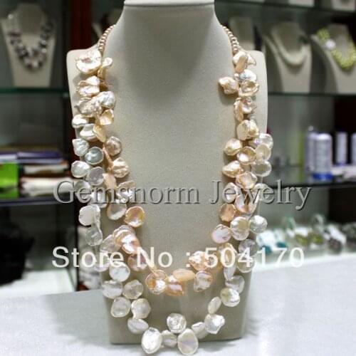 Charms Big Size Keshi Reborn Pearls Necklace Handmade 2 Rows White&Pink Irregular Pearl Fancy Necklace FP039