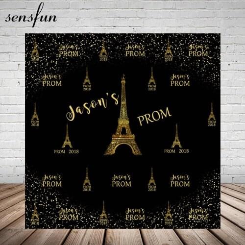 Sensfun Gold Paris Eiffel Tower Glitter Prom Backdrop Custom Step And Repeat Black Birthday Party Backgrounds Vinyl Polyester
