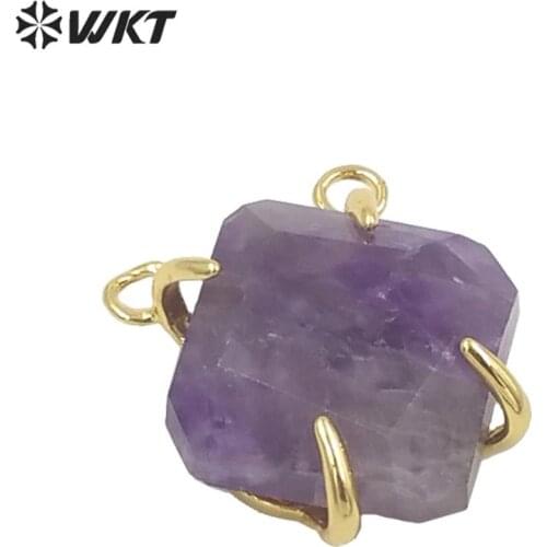 WT-P766 Wholesale Unique Double Loops Multi-faceted Angle Stone Pendant Natural Howlite Crystal Four Claws Pendant Jewelry