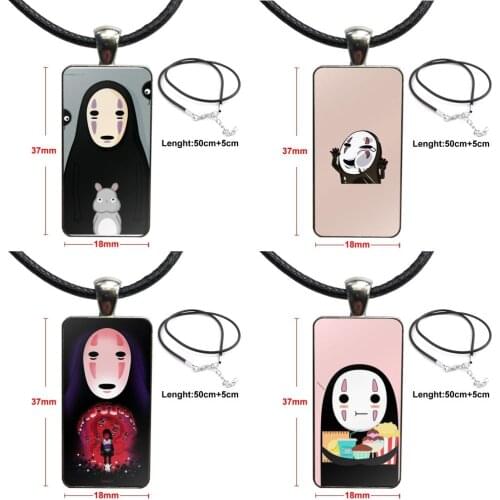 Japanese Anime Spirited Away No Face For Girls Jewelry With Steel Plated Glass Cabochon Choker Long Pendant Rectangle Necklace
