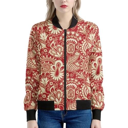 Women Vintage Jackets Coat Polynesian Tribal style custom long-sleeved casual zipper jacket coat outer wear windproof