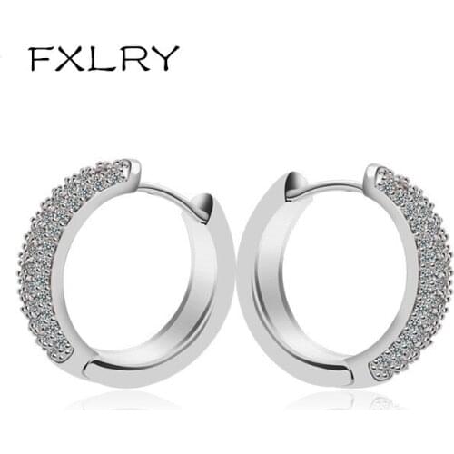FXLRY New Design High Quality White Color Cubic Zircon Round Circle Big Hoop Earrings For Women Fashion Jewelry Accessories