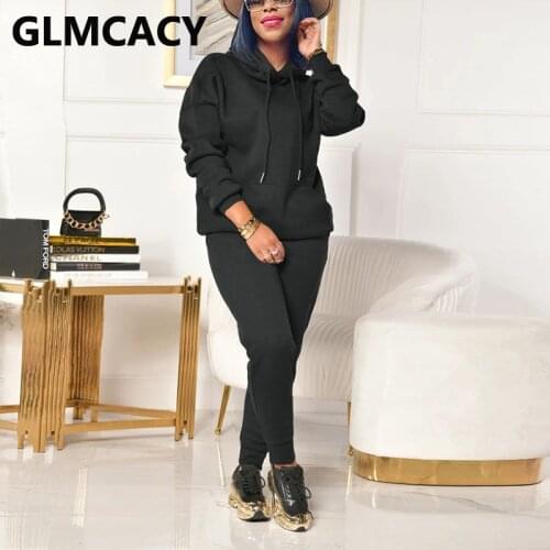 Women Two Piece Casual Suits Long Sleeve Solid Hoodies & Slim Pants Set Tracksuits