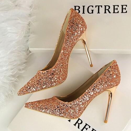 Women Pumps Fashion High Heels Shoes Metal Sequin Sexy Pointed Toe Women Wedding Shoes Party Ladies Stiletto Women Heels 2021
