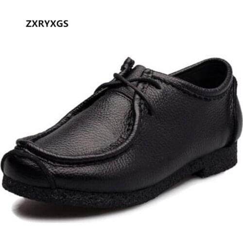 2019 British Wind Spring Autumn Shoes Woman Flats Soft Bottom Lace-up Soft Genuine Leather Shoes Casual Shoes Women Flat Shoes