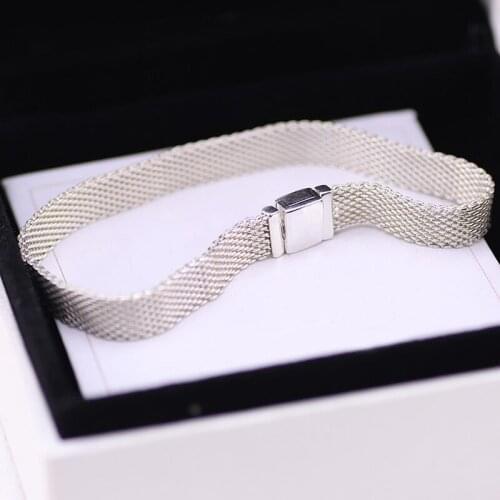Bewill S925 Sterling Silver Bracelet Woven Mesh Silver Reflexions Bracelets Bangle Fit Women Bead Charm DIY Fashion Jewelry