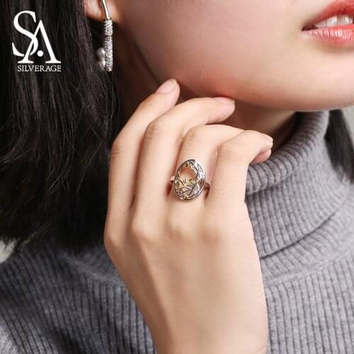 SA SILVERAGE 925 Silver Gold Color Plated Rings for Woman Authentic 925 Sterling Silver Life Tree Shape Engagemant Wedding Ring